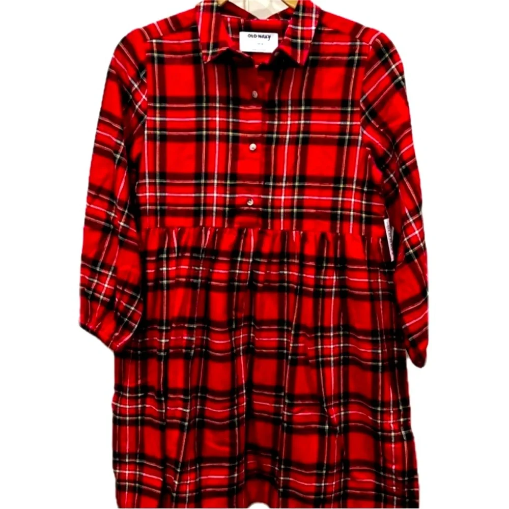 Sweet long sleeve cotton plaid Holiday dress button down collar match the family